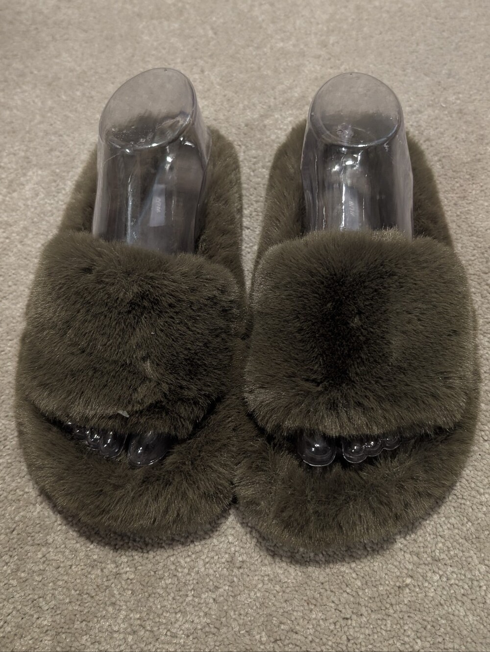 Aerie Olive Green Faux Fur Slide Slippers